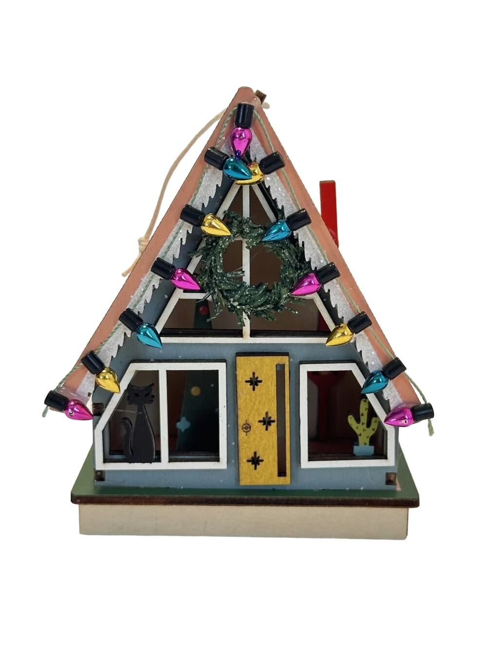 Mid Century Modern A-Frame House Lasercut Wood Christmas Ornament NEW Tags